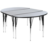 English Elm Commercial Grade 2 Piece 76" Oval Wave Flexible Thermal Laminate Activity Table Set - Standard Height Adjustable Legs