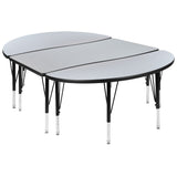 English Elm Commercial Grade 2 Piece 76" Oval Wave Flexible Thermal Laminate Activity Table Set - Height Adjustable Short Legs