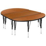 English Elm Commercial Grade 2 Piece 76" Oval Wave Flexible Thermal Laminate Activity Table Set - Height Adjustable Short Legs