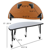 English Elm Commercial Grade 3 Piece Mobile 76" Oval Wave Flexible Thermal Laminate Activity Table Set - Height Adjustable Short Legs