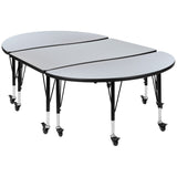 English Elm Commercial Grade 3 Piece Mobile 76" Oval Wave Flexible Thermal Laminate Activity Table Set - Height Adjustable Short Legs