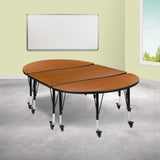 English Elm Commercial Grade 3 Piece Mobile 76" Oval Wave Flexible Thermal Laminate Activity Table Set - Height Adjustable Short Legs