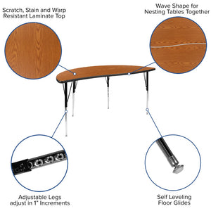 English Elm Commercial Grade 2 Piece 86" Oval Wave Flexible Thermal Laminate Activity Table Set - Standard Height Adjustable Legs