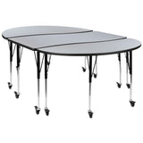 English Elm Commercial Grade 3 Piece Mobile 86" Oval Wave Flexible Thermal Laminate Activity Table Set-Standard Height Adjustable Legs