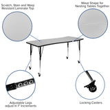 English Elm Commercial Grade 3 Piece Mobile 86" Oval Wave Flexible Thermal Laminate Activity Table Set-Standard Height Adjustable Legs