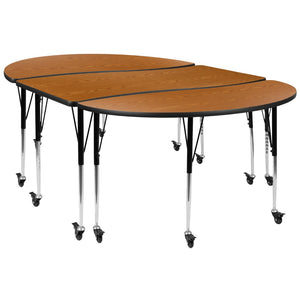 English Elm Commercial Grade 3 Piece Mobile 86" Oval Wave Flexible Thermal Laminate Activity Table Set-Standard Height Adjustable Legs
