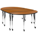 English Elm Commercial Grade 3 Piece Mobile 86" Oval Wave Flexible Thermal Laminate Activity Table Set-Standard Height Adjustable Legs