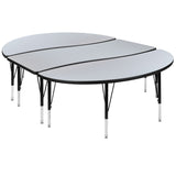 English Elm Commercial Grade 2 Piece 86" Oval Wave Flexible Thermal Laminate Activity Table Set - Height Adjustable Short Legs