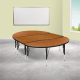 English Elm Commercial Grade 2 Piece 86" Oval Wave Flexible Thermal Laminate Activity Table Set - Height Adjustable Short Legs