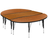 English Elm Commercial Grade 2 Piece 86" Oval Wave Flexible Thermal Laminate Activity Table Set - Height Adjustable Short Legs