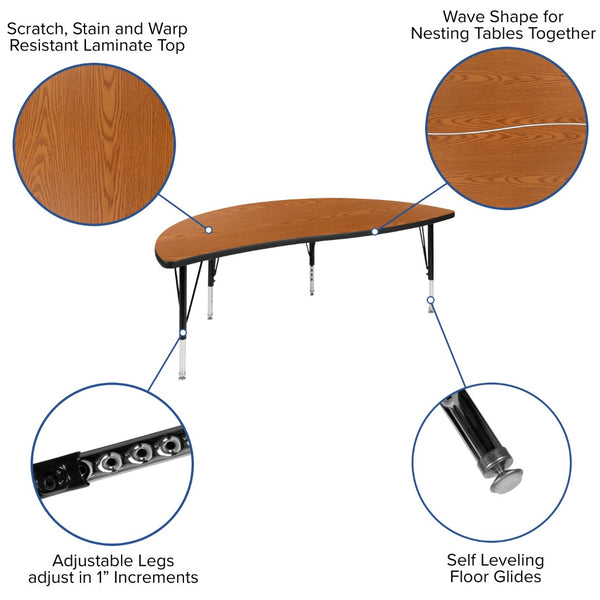 English Elm Commercial Grade 2 Piece 86" Oval Wave Flexible Thermal Laminate Activity Table Set - Height Adjustable Short Legs