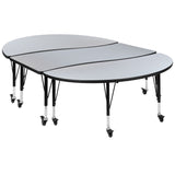 English Elm Commercial Grade 3 Piece Mobile 86" Oval Wave Flexible Thermal Laminate Activity Table Set - Height Adjustable Short Legs