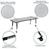 English Elm Commercial Grade 3 Piece Mobile 86" Oval Wave Flexible Thermal Laminate Activity Table Set - Height Adjustable Short Legs