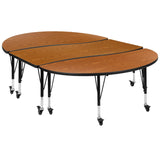 English Elm Commercial Grade 3 Piece Mobile 86" Oval Wave Flexible Thermal Laminate Activity Table Set - Height Adjustable Short Legs