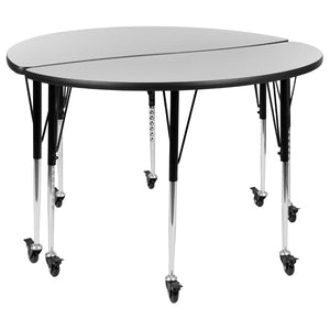 English Elm Commercial Grade 2 Piece Mobile 47.5" Circle Wave Flexible Thermal Laminate Adjustable Activity Table Set