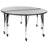 English Elm Commercial Grade 2 Piece Mobile 60" Circle Wave Flexible Thermal Laminate Adjustable Activity Table Set