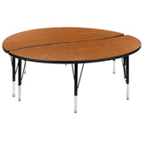 English Elm Commercial Grade 2 Piece 60" Circle Wave Flexible Thermal Laminate Activity Table Set - Height Adjustable Short Legs