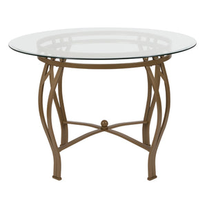 English Elm 42'' Round Glass Dining Table with Matte Metal Frame
