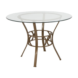English Elm 42'' Round Glass Dining Table with Matte Metal Frame