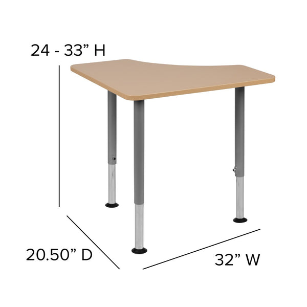 English Elm Commercial Grade Triangular Collaborative Student Desk (Adjustable from 22.3" to 34") - Home and Classroom