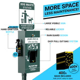 English Elm Commercial Grade Pet Waste Station with Pedal Trash Can, Glow in the Dark Sign, Pull-Out Bag Dispenser, Hand Sanitizer Bottle, 400 Waste Bags and 50 Can Liners