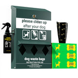 English Elm Commercial Grade Locking Dog Waste Bag Dispenser with Glow in the Dark Sign, Hand Sanitizer Bottle and Rain Guard - 600 Roll Bags Included