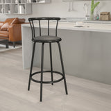 English Elm Crown Back Metal Barstool with Vinyl Swivel Seat