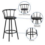 English Elm Crown Back Metal Barstool with Vinyl Swivel Seat