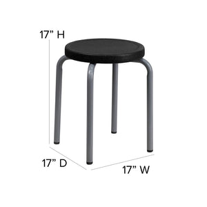 English Elm Commercial Grade Stackable Stool with Seat and Silver Powder Coated Frame