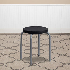 English Elm Commercial Grade Stackable Stool with Seat and Silver Powder Coated Frame