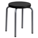 English Elm Commercial Grade Stackable Stool with Seat and Silver Powder Coated Frame