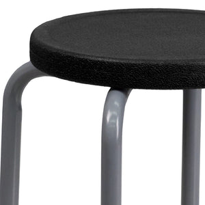 English Elm Commercial Grade Stackable Stool with Seat and Silver Powder Coated Frame
