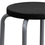 English Elm Commercial Grade Stackable Stool with Seat and Silver Powder Coated Frame