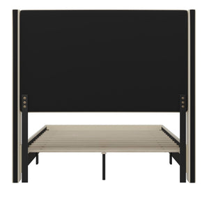 English Elm Full Upholstered Platform Bed with Channel Stitched Wingback Headboard, Mattress Foundation with Slatted Supports, No Box Spring Needed,