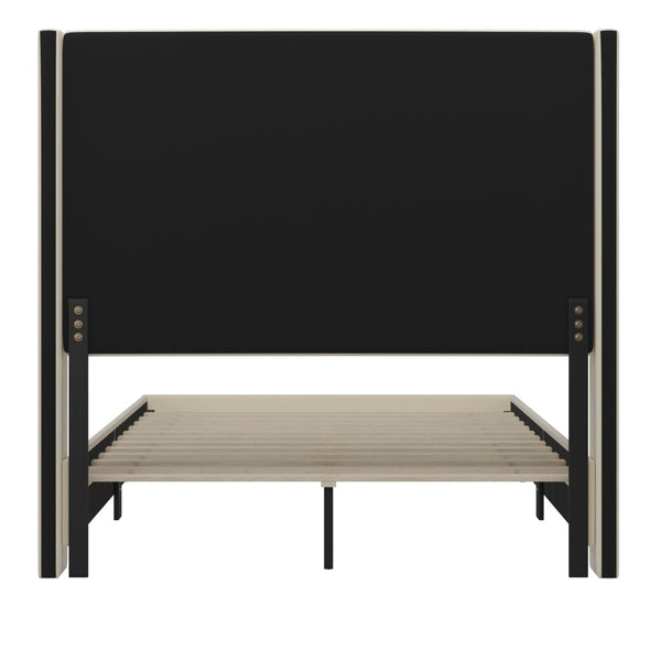 English Elm Full Upholstered Platform Bed with Channel Stitched Wingback Headboard, Mattress Foundation with Slatted Supports, No Box Spring Needed,