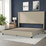 English Elm King Upholstered Platform Bed with Channel Stitched Wingback Headboard, Mattress Foundation with Slatted Supports, No Box Spring Needed,