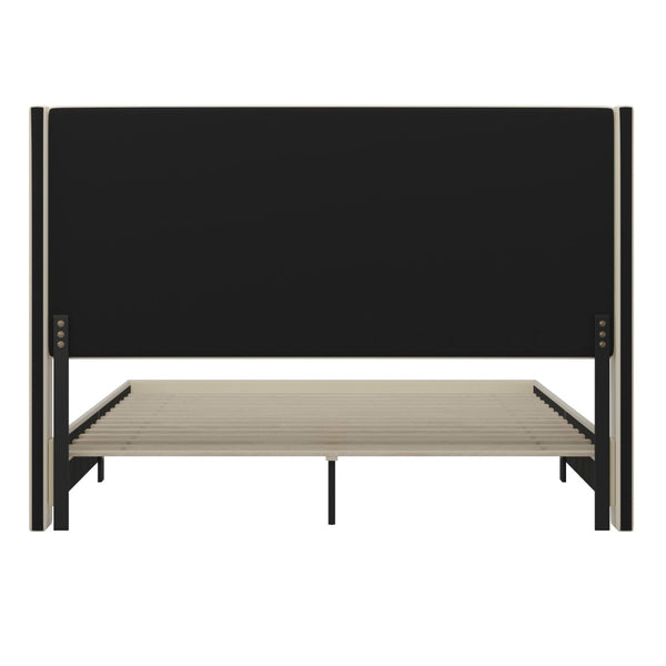 English Elm King Upholstered Platform Bed with Channel Stitched Wingback Headboard, Mattress Foundation with Slatted Supports, No Box Spring Needed,