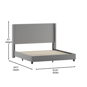 English Elm King Upholstered Platform Bed with Channel Stitched Wingback Headboard, Mattress Foundation with Slatted Supports, No Box Spring Needed,