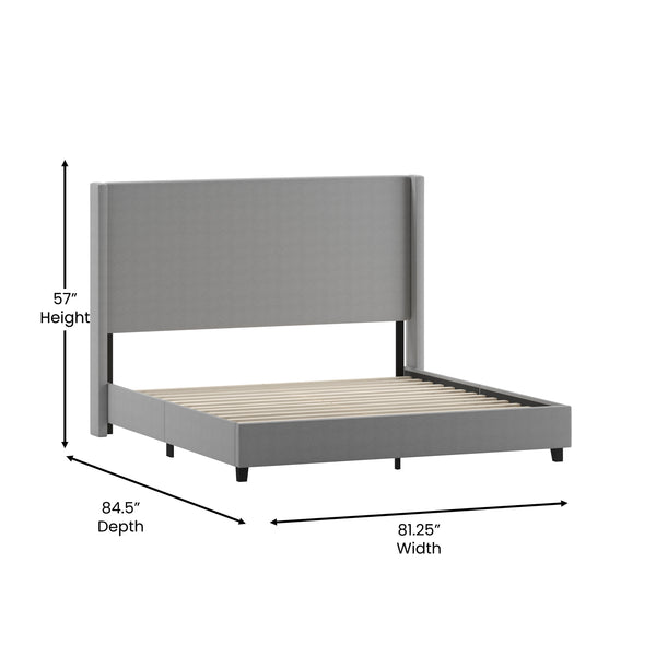 English Elm King Upholstered Platform Bed with Channel Stitched Wingback Headboard, Mattress Foundation with Slatted Supports, No Box Spring Needed,