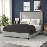 English Elm Queen Upholstered Platform Bed with Channel Stitched Wingback Headboard, Mattress Foundation with Slatted Supports, No Box Spring Needed,