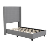 English Elm Twin Upholstered Platform Bed with Channel Stitched Wingback Headboard, Mattress Foundation with Slatted Supports, No Box Spring Needed,