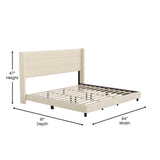 English Elm King Upholstered Platform Bed with Wingback Headboard, Mattress Foundation with Slatted Supports, No Box Spring Needed, Faux Linen