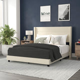 English Elm Queen Upholstered Platform Bed with Wingback Headboard, Mattress Foundation with Slatted Supports, No Box Spring Needed, Faux Linen