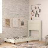 English Elm Twin Upholstered Platform Bed with Wingback Headboard, Mattress Foundation with Slatted Supports, No Box Spring Needed, Faux Linen