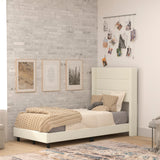 English Elm Twin Upholstered Platform Bed with Wingback Headboard, Mattress Foundation with Slatted Supports, No Box Spring Needed, Faux Linen