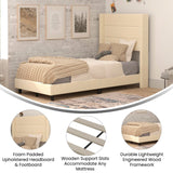 English Elm Twin Upholstered Platform Bed with Wingback Headboard, Mattress Foundation with Slatted Supports, No Box Spring Needed, Faux Linen