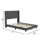 English Elm Full Upholstered Platform Bed with Wingback Headboard, Mattress Foundation with Slatted Supports, No Box Spring Needed, Faux Linen