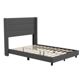 English Elm Full Upholstered Platform Bed with Wingback Headboard, Mattress Foundation with Slatted Supports, No Box Spring Needed, Faux Linen