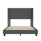 English Elm Full Upholstered Platform Bed with Wingback Headboard, Mattress Foundation with Slatted Supports, No Box Spring Needed, Faux Linen