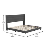 English Elm King Upholstered Platform Bed with Wingback Headboard, Mattress Foundation with Slatted Supports, No Box Spring Needed, Faux Linen